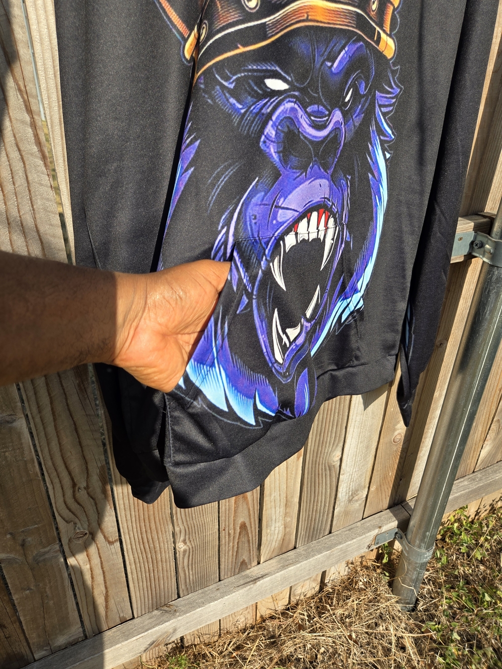 Black Mens Hoodie with Royal Gorilla Graphic - Unbranded - Picture 4 of 6